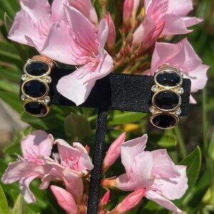 SWAROVSKI Swan 1990s Black/Clear Crystal Half Hoop Gold EARRINGS